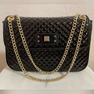 Anne Klein Quilted Black Bag with Gold Chain